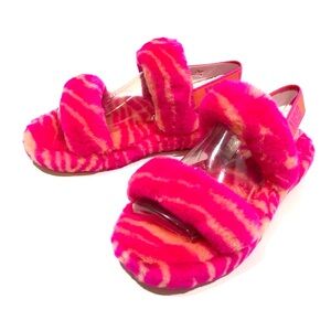 UGG Oh Yeah Zebra Sandal Slipper -Rock Rose Fur NEW